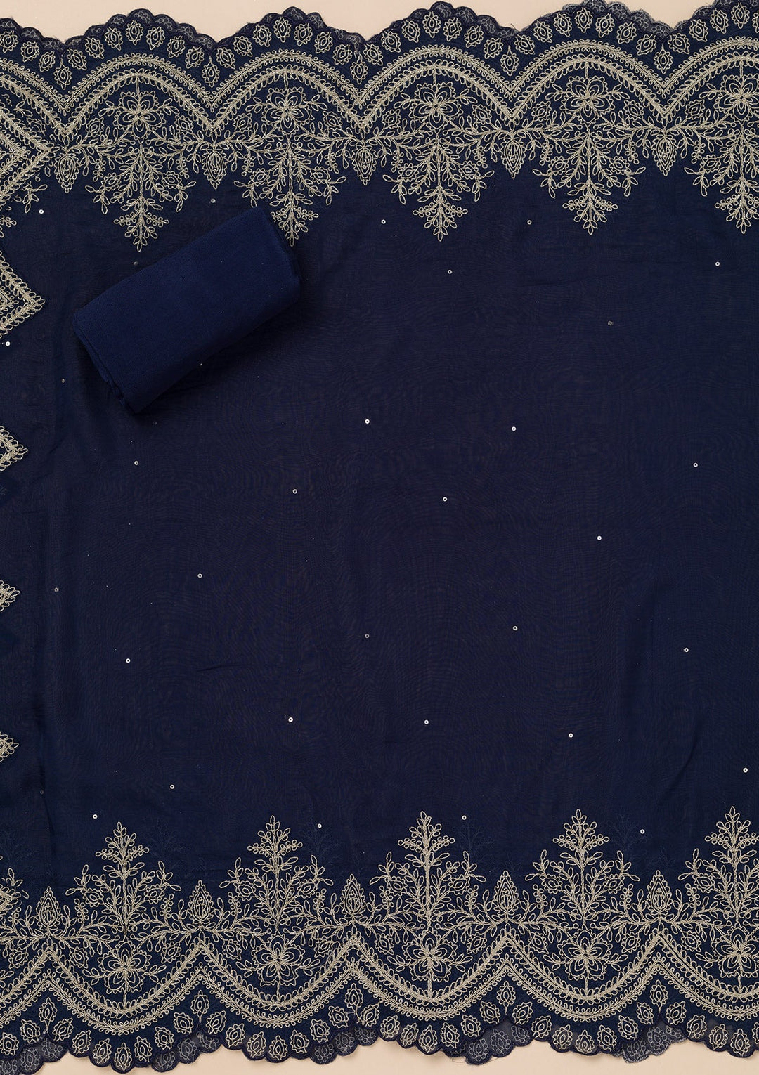 Blue Zariwork Semi Crepe Unstitched Salwar Suit-Koskii