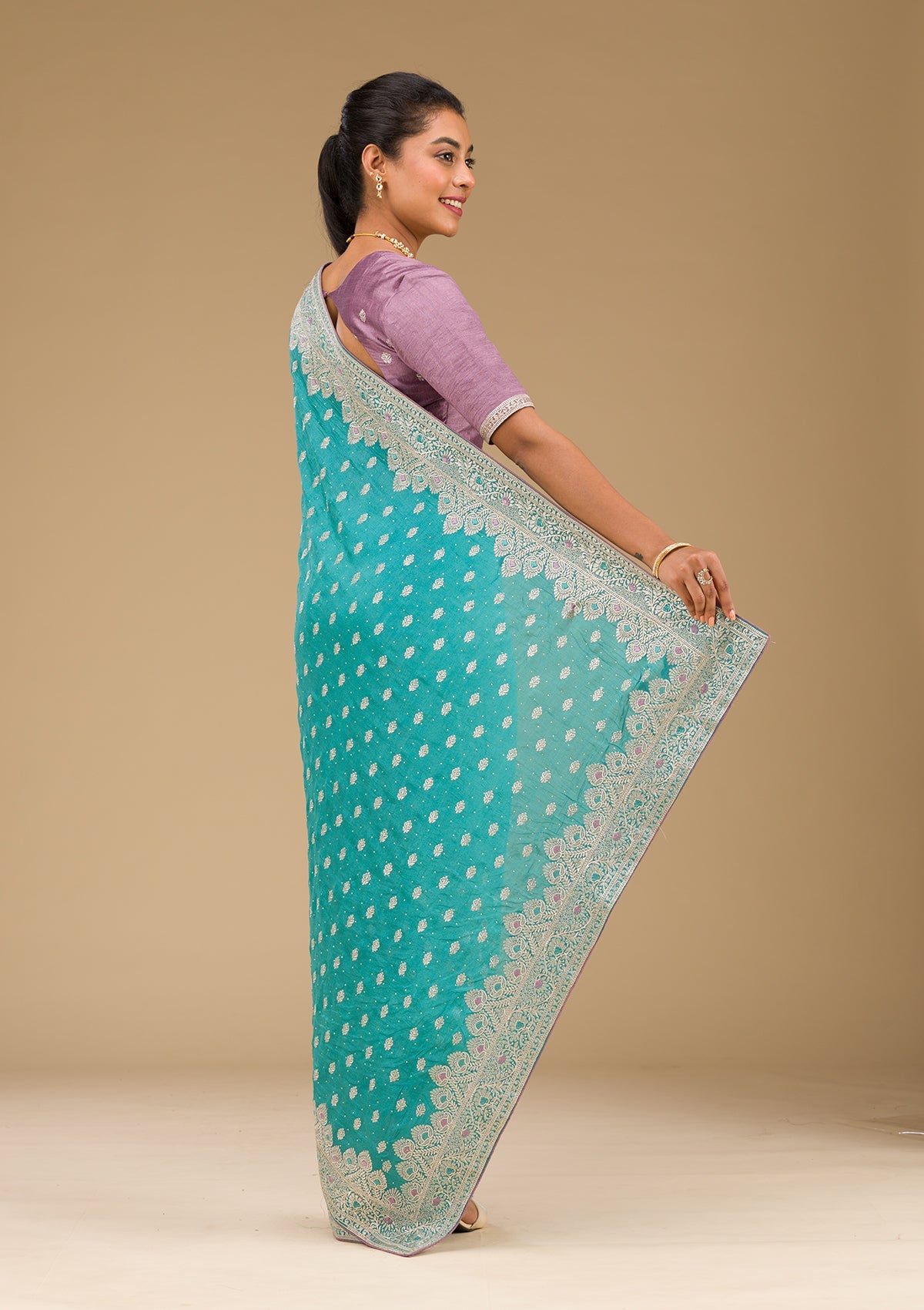 Blue Zariwork Silk Saree-Koskii