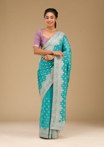 Blue Zariwork Silk Saree-Koskii