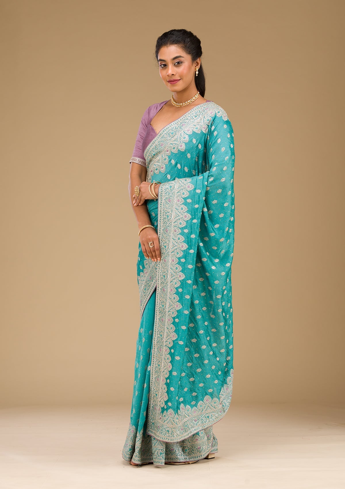 Blue Zariwork Silk Saree-Koskii