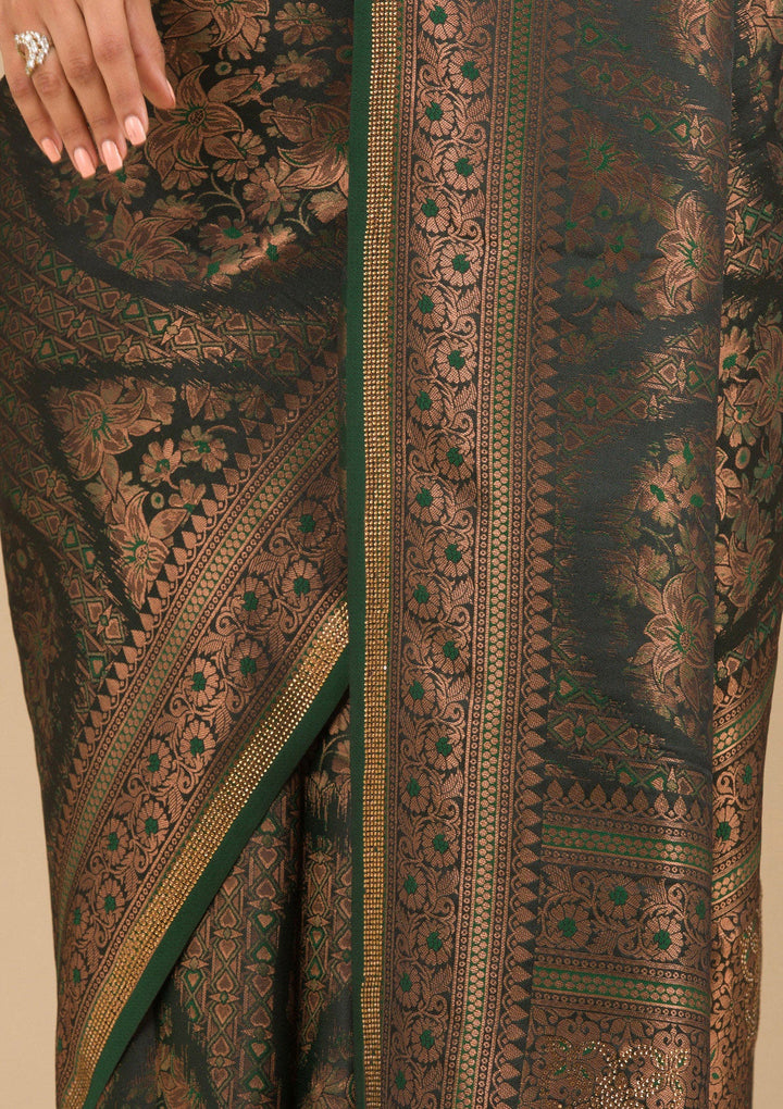 Bottle Green Stonework Art Silk Saree-Koskii