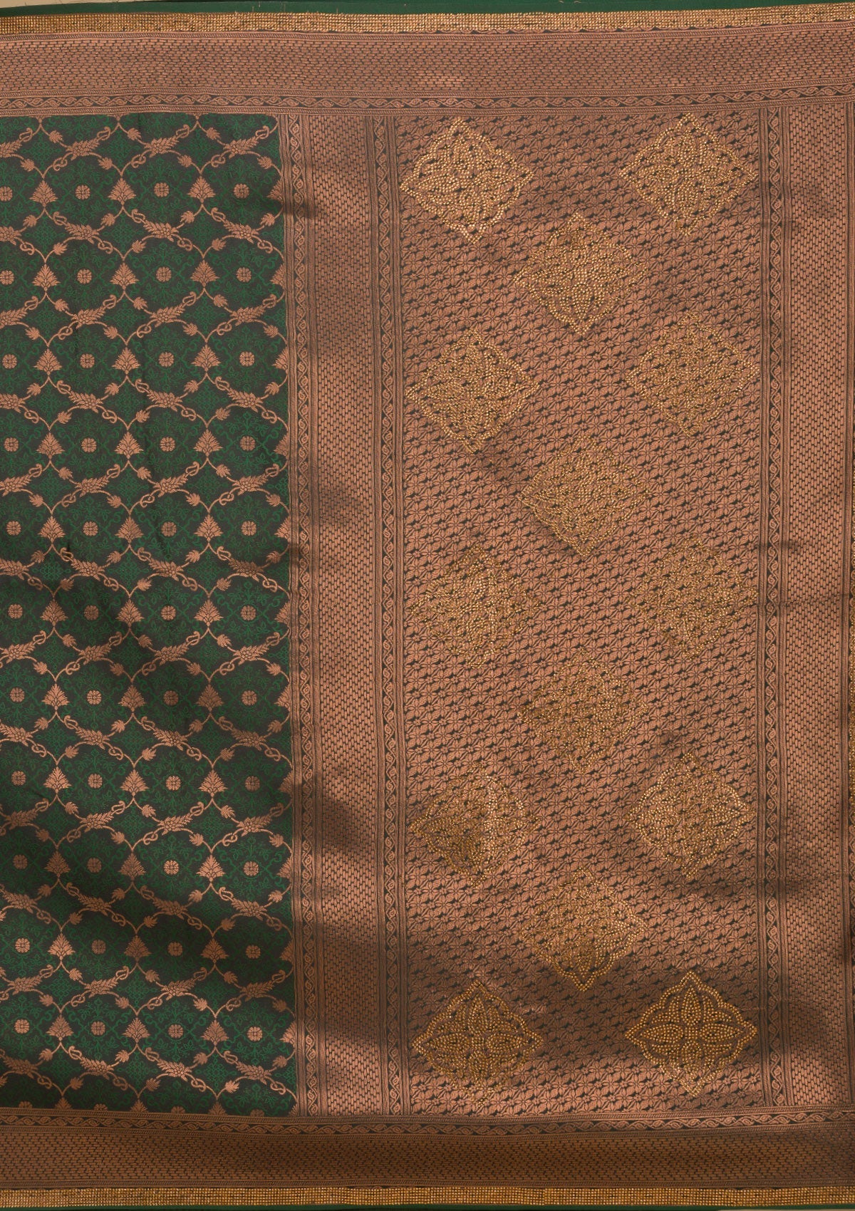 Bottle Green Stonework Art Silk Saree-Koskii