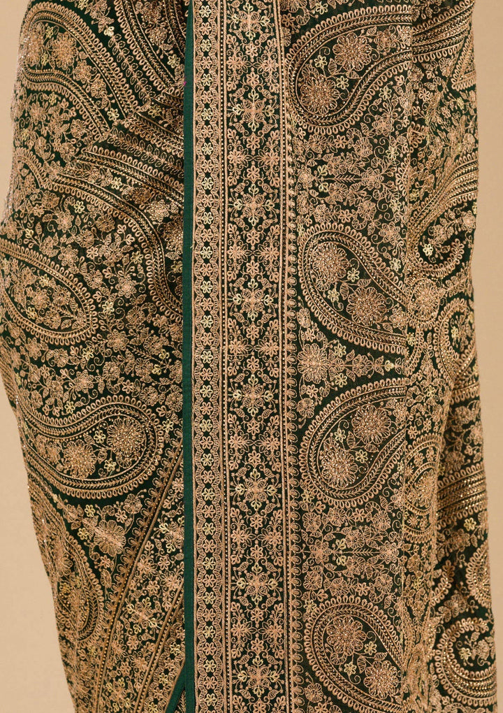Bottle Green Zariwork Georgette Saree-Koskii