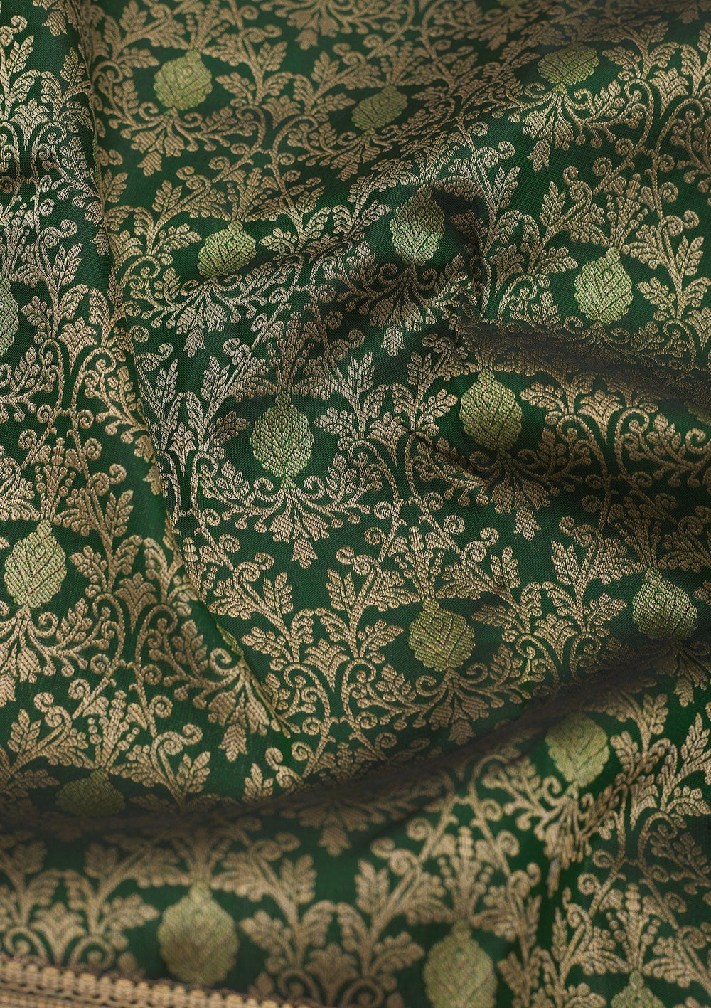 Bottle Green Zariwork Pure Silk Saree-Koskii