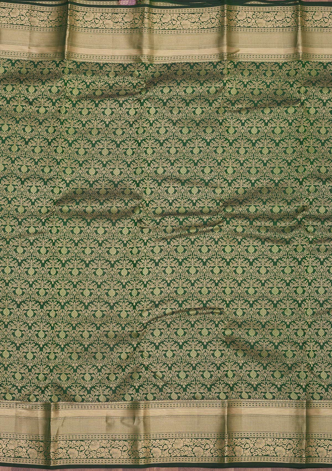 Bottle Green Zariwork Pure Silk Saree-Koskii