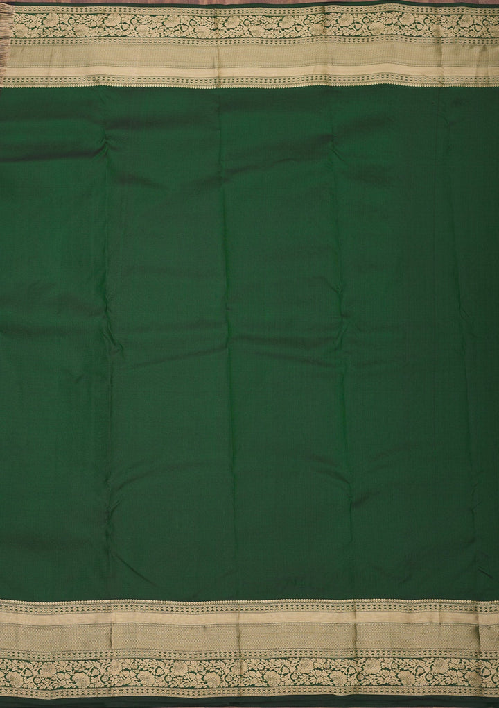 Bottle Green Zariwork Pure Silk Saree-Koskii