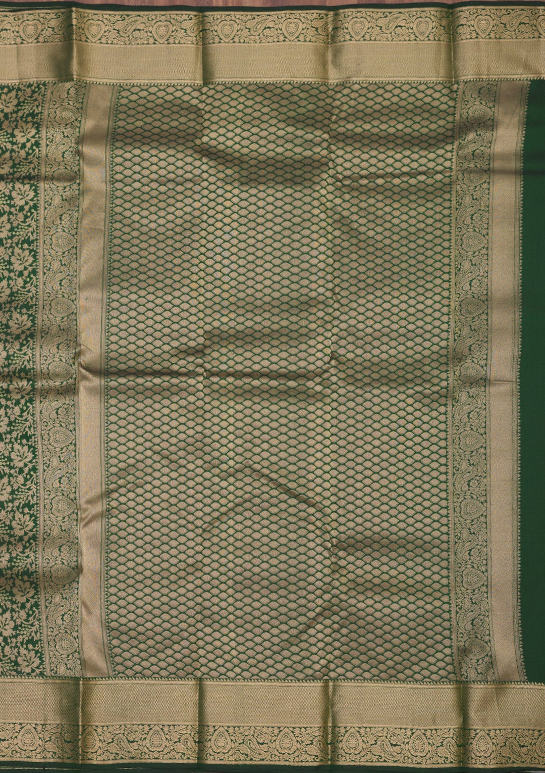 Bottle Green Zariwork Pure Silk Saree-Koskii