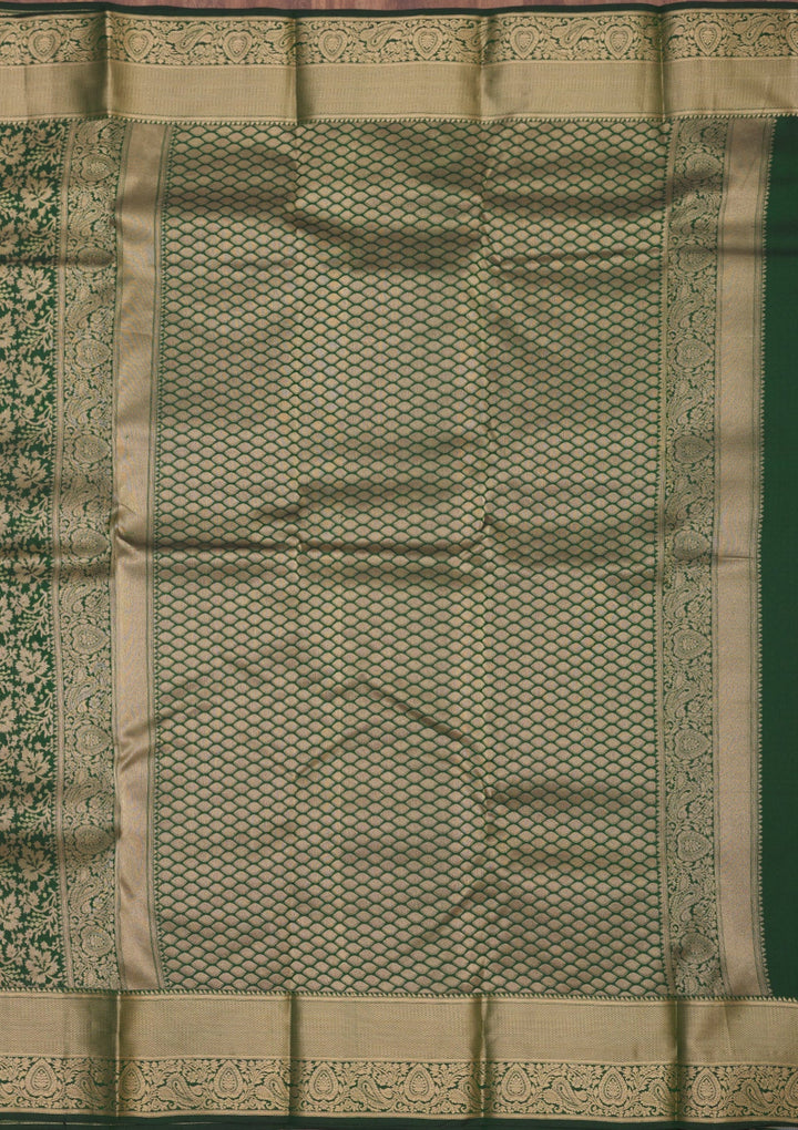 Bottle Green Zariwork Pure Silk Saree-Koskii