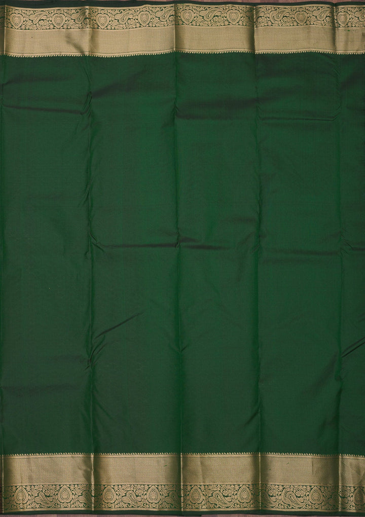 Bottle Green Zariwork Pure Silk Saree-Koskii