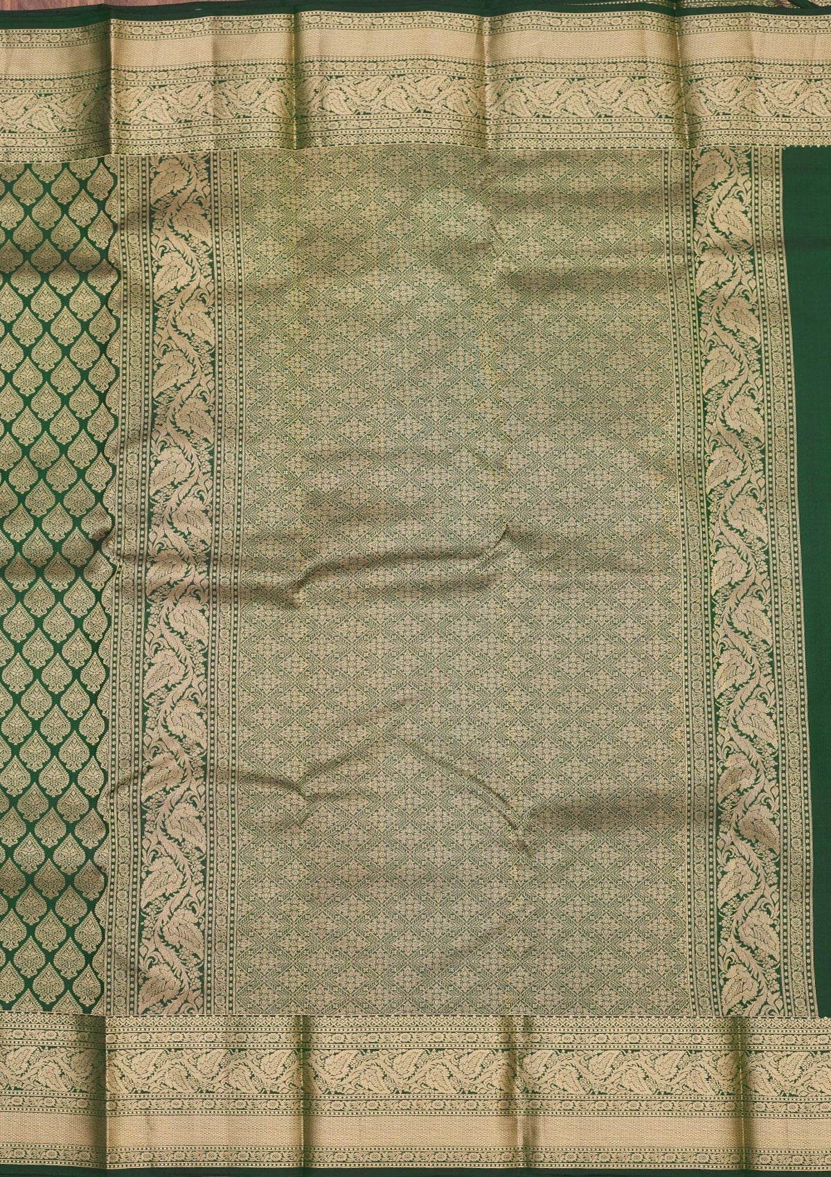 Bottle Green Zariwork Pure Silk Saree-Koskii