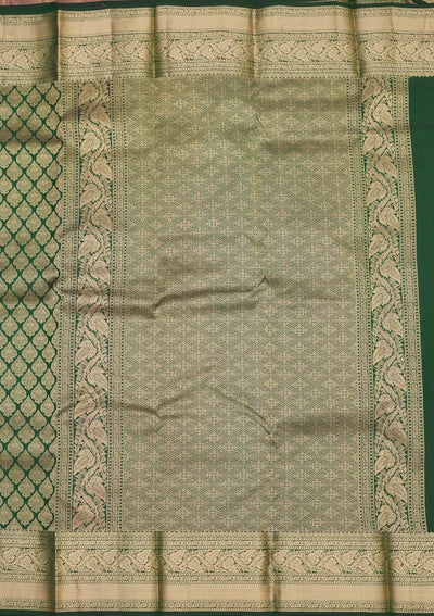 Bottle Green Zariwork Pure Silk Saree-Koskii