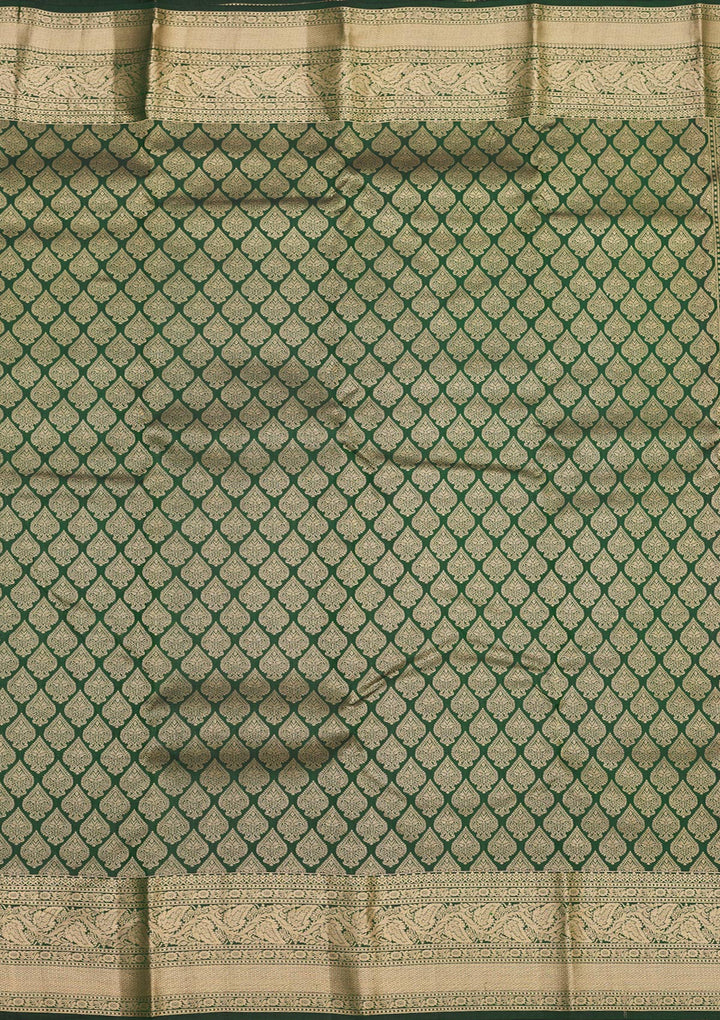 Bottle Green Zariwork Pure Silk Saree-Koskii
