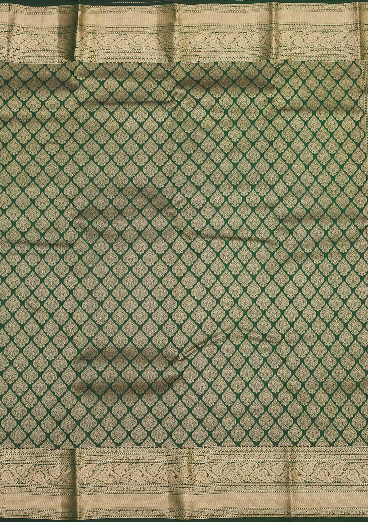 Bottle Green Zariwork Pure Silk Saree-Koskii
