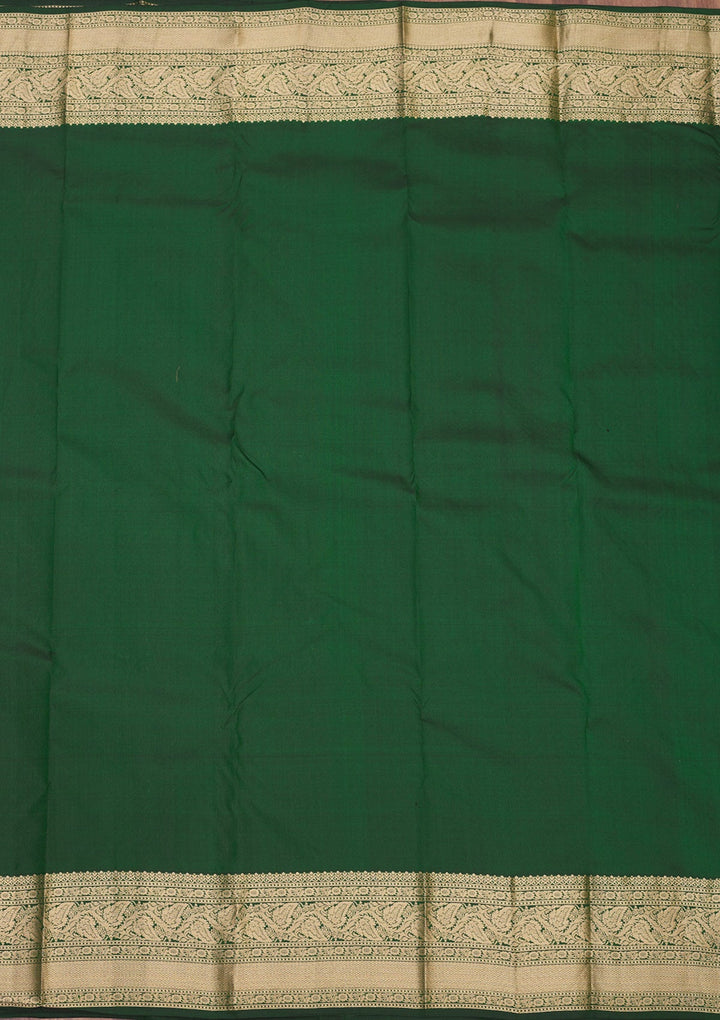 Bottle Green Zariwork Pure Silk Saree-Koskii