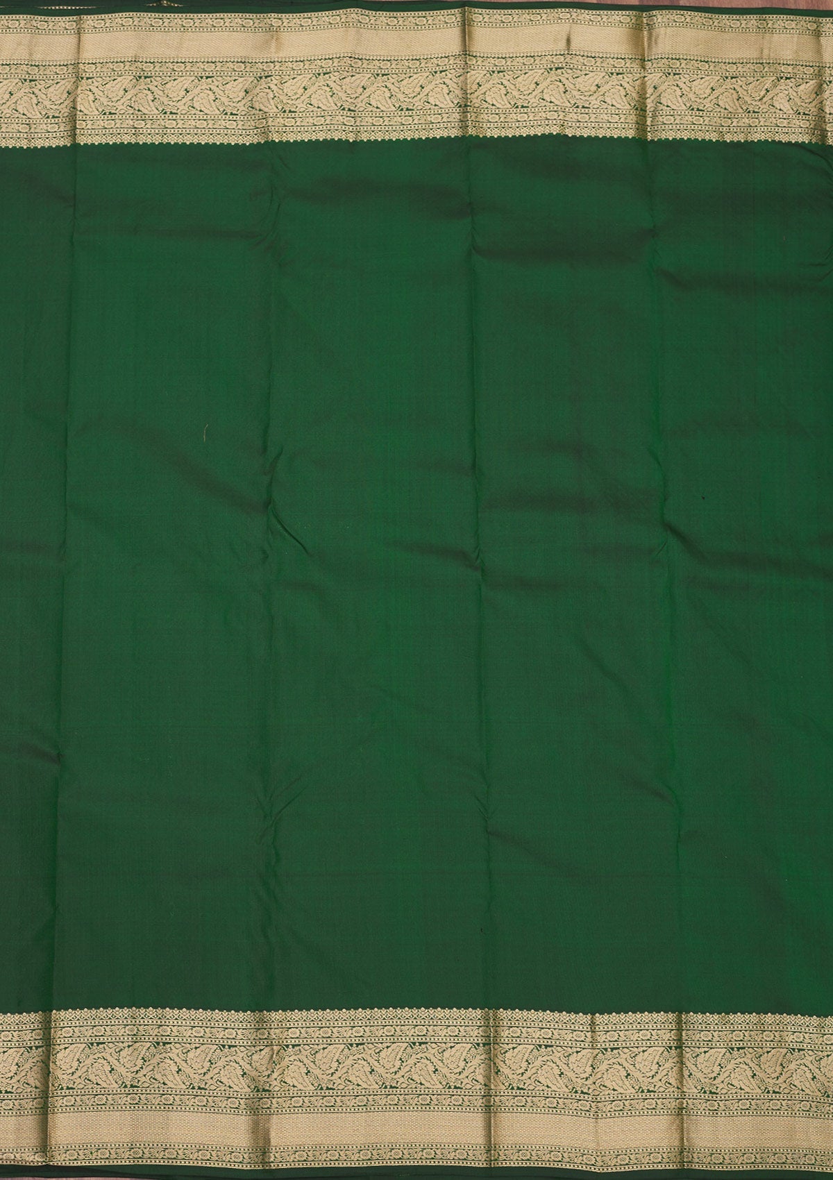 Bottle Green Zariwork Pure Silk Saree-Koskii