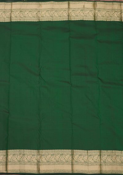 Bottle Green Zariwork Pure Silk Saree-Koskii