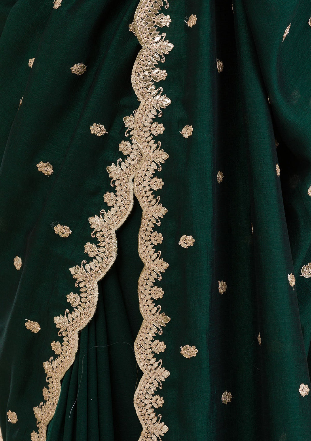 Bottle Green Gotapatti Raw Silk Saree-Koskii