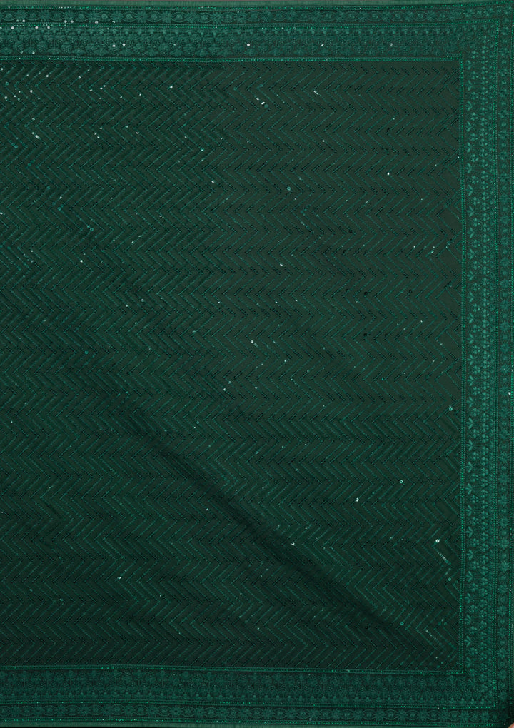 Bottle Green Sequins Georgette Saree-Koskii