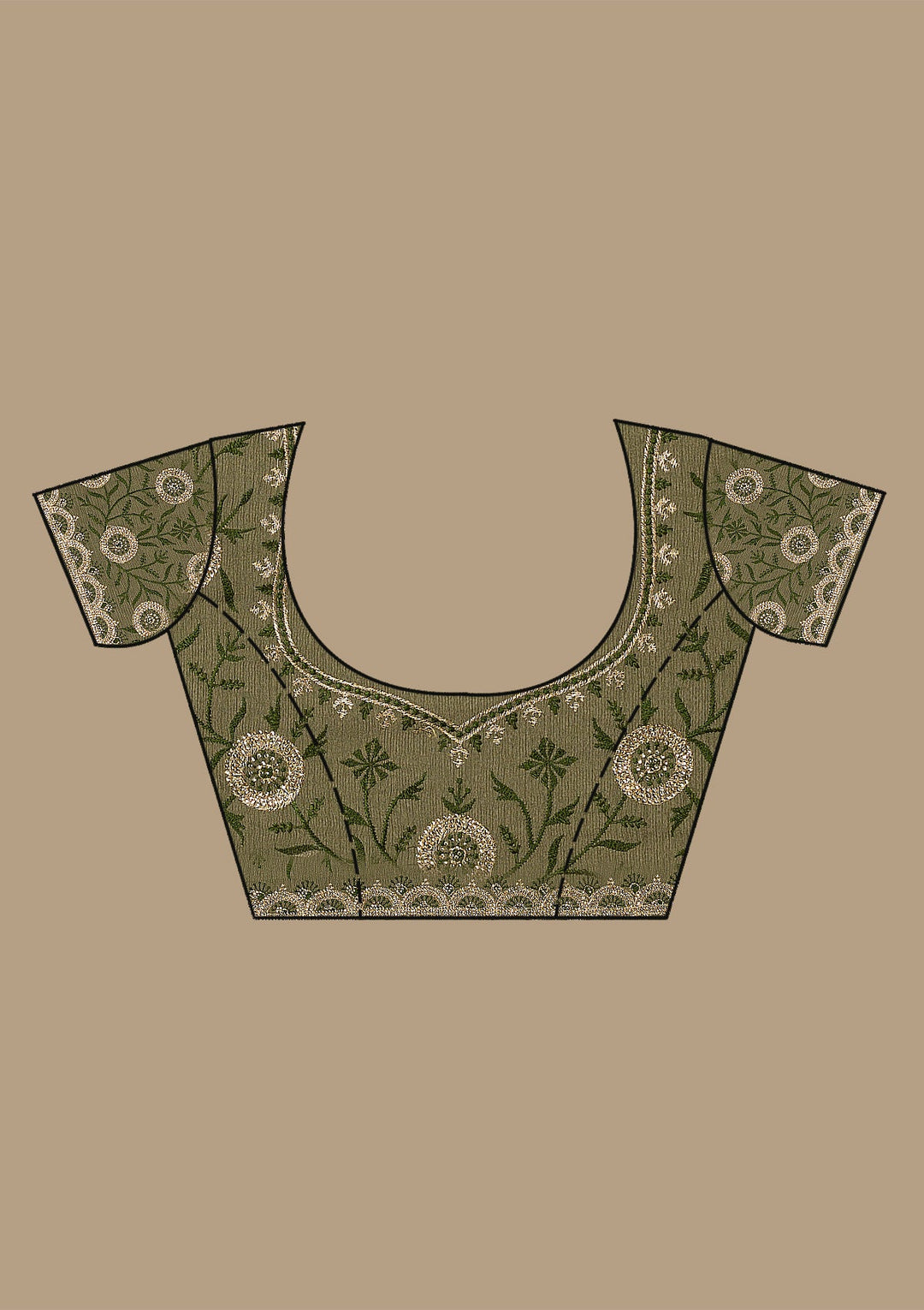 Bottle Green Silver Stonework Chiffon Saree-Koskii