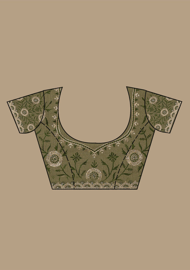 Bottle Green Silver Stonework Chiffon Saree-Koskii