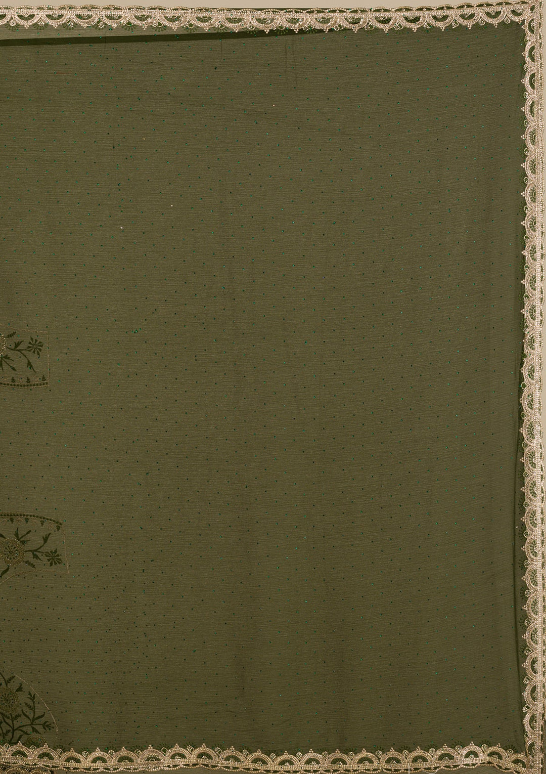 Bottle Green Silver Stonework Chiffon Saree-Koskii