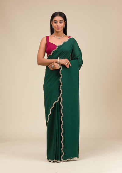 Bottle Green Stonework Art Silk Saree-Koskii