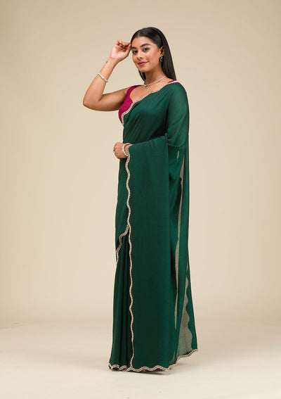 Bottle Green Stonework Art Silk Saree-Koskii