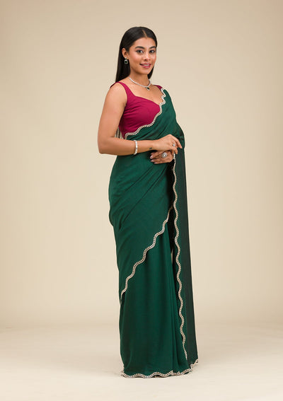 Bottle Green Stonework Art Silk Saree-Koskii