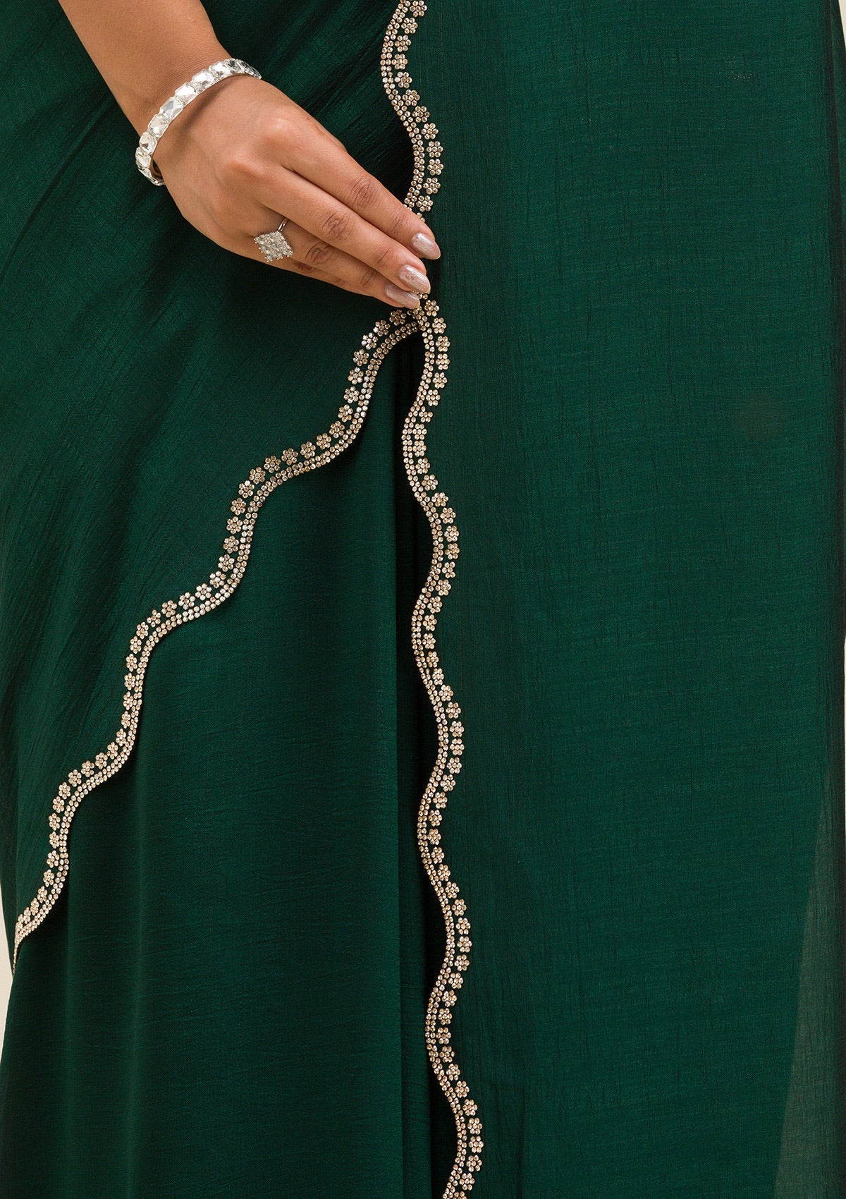 Bottle Green Stonework Art Silk Saree-Koskii