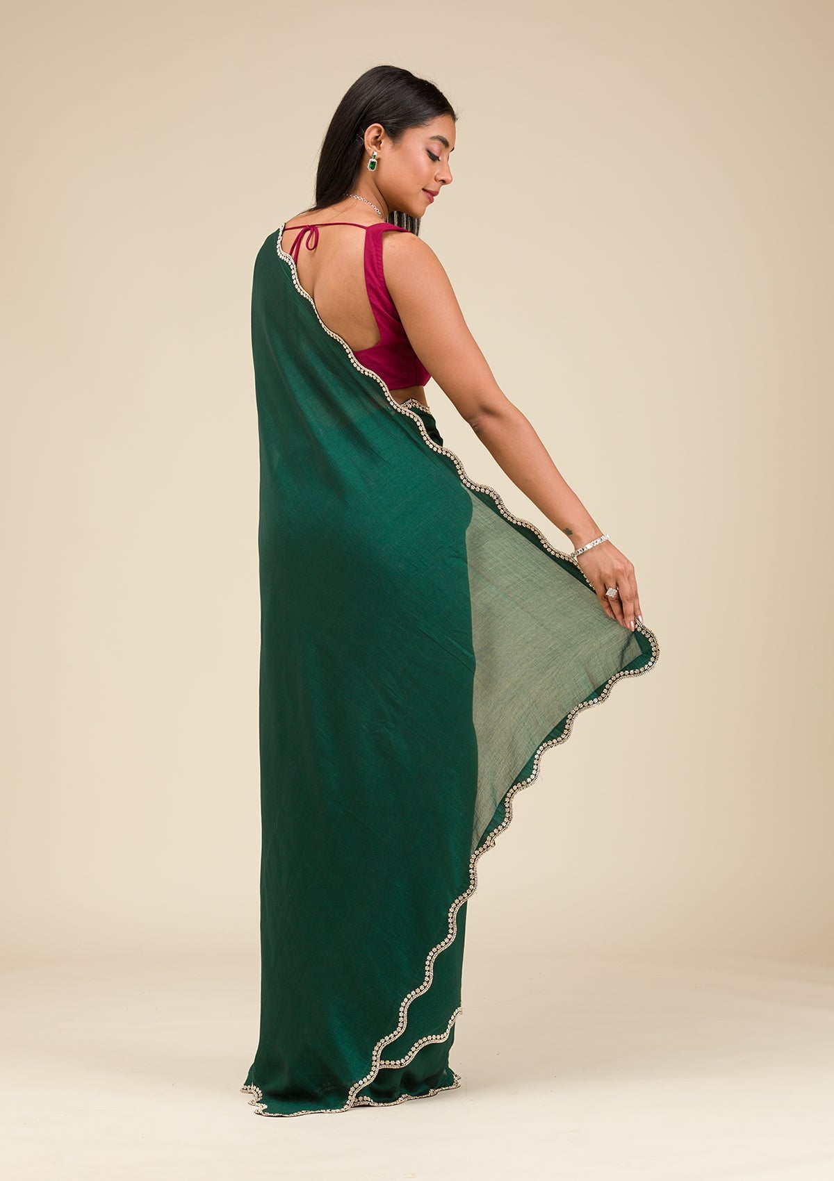 Bottle Green Stonework Art Silk Saree-Koskii