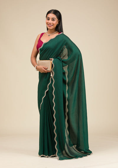 Bottle Green Stonework Art Silk Saree-Koskii