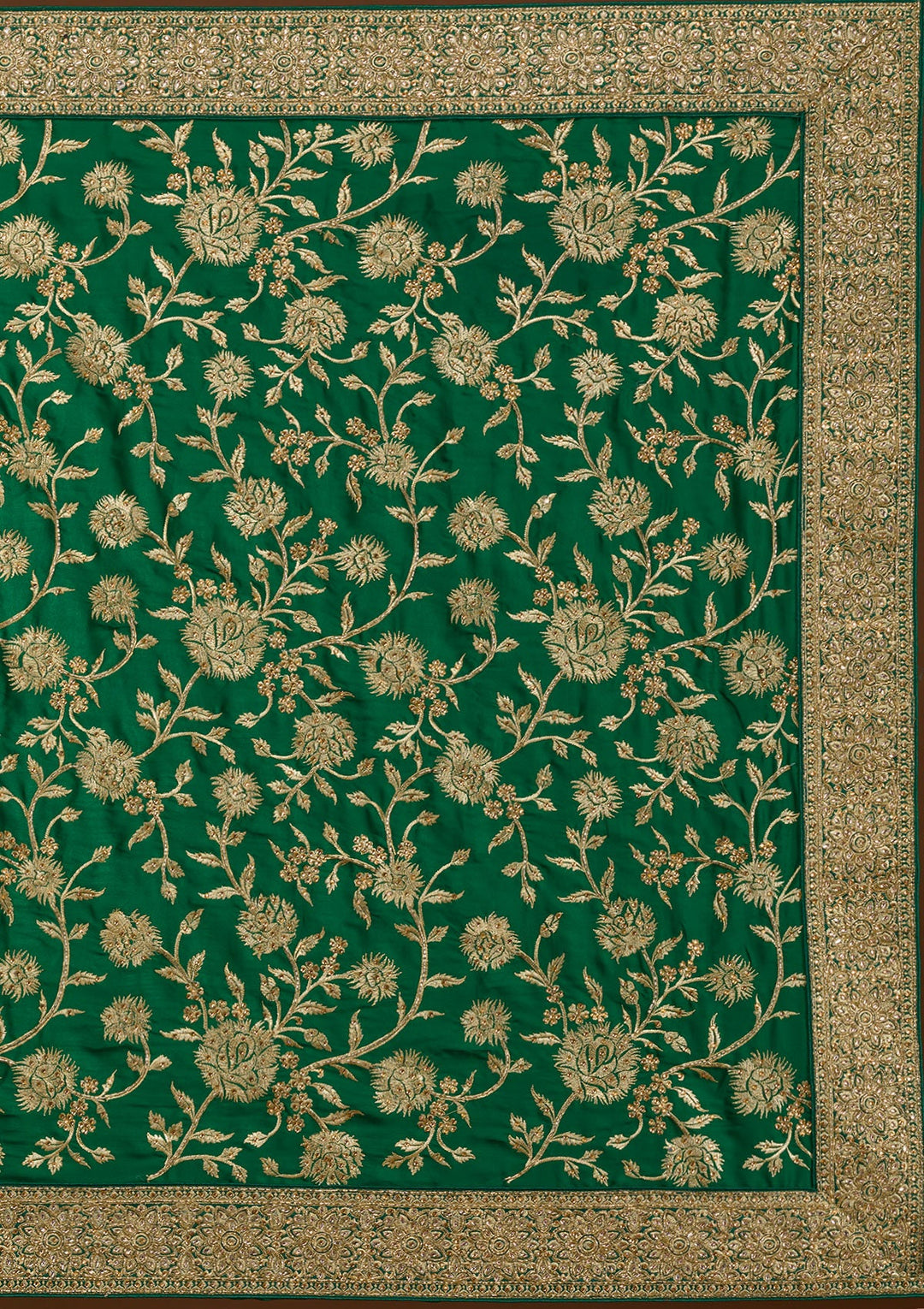 Bottle Green Stonework Crepe Saree-Koskii