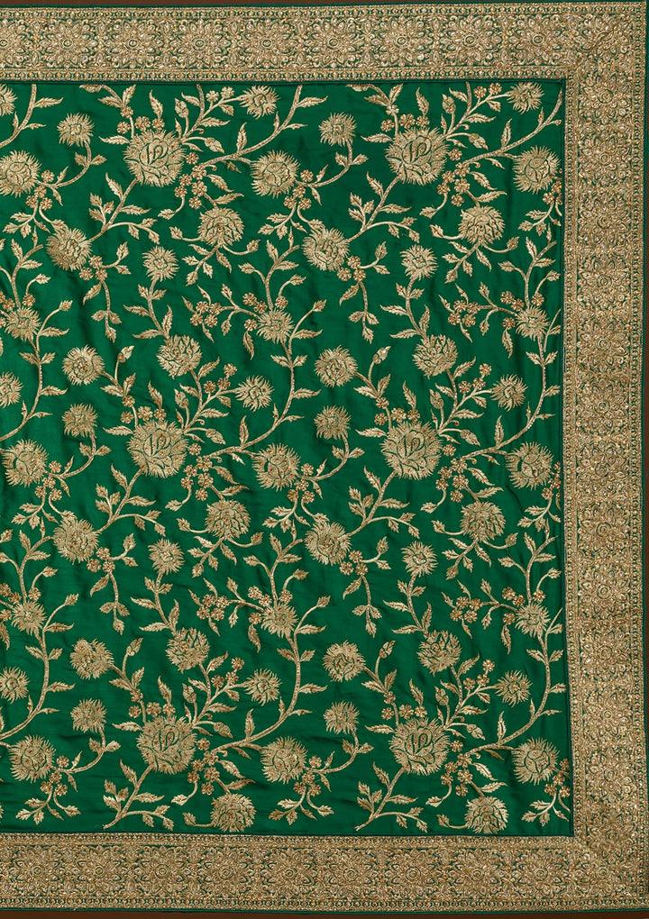 Bottle Green Stonework Crepe Saree-Koskii