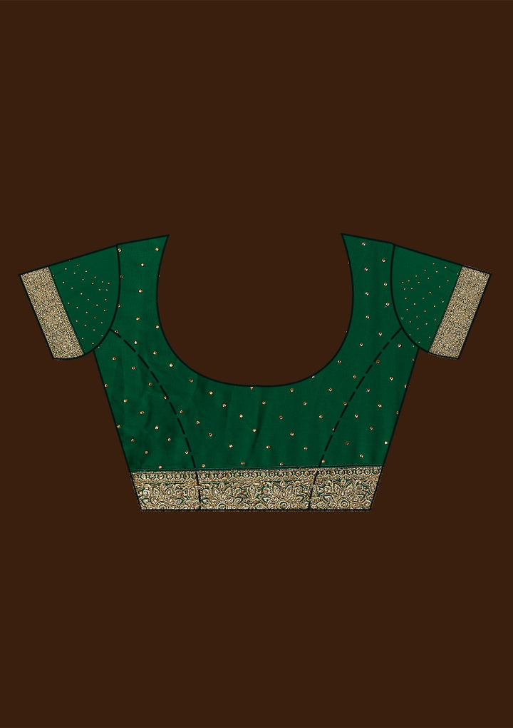 Bottle Green Stonework Crepe Saree-Koskii
