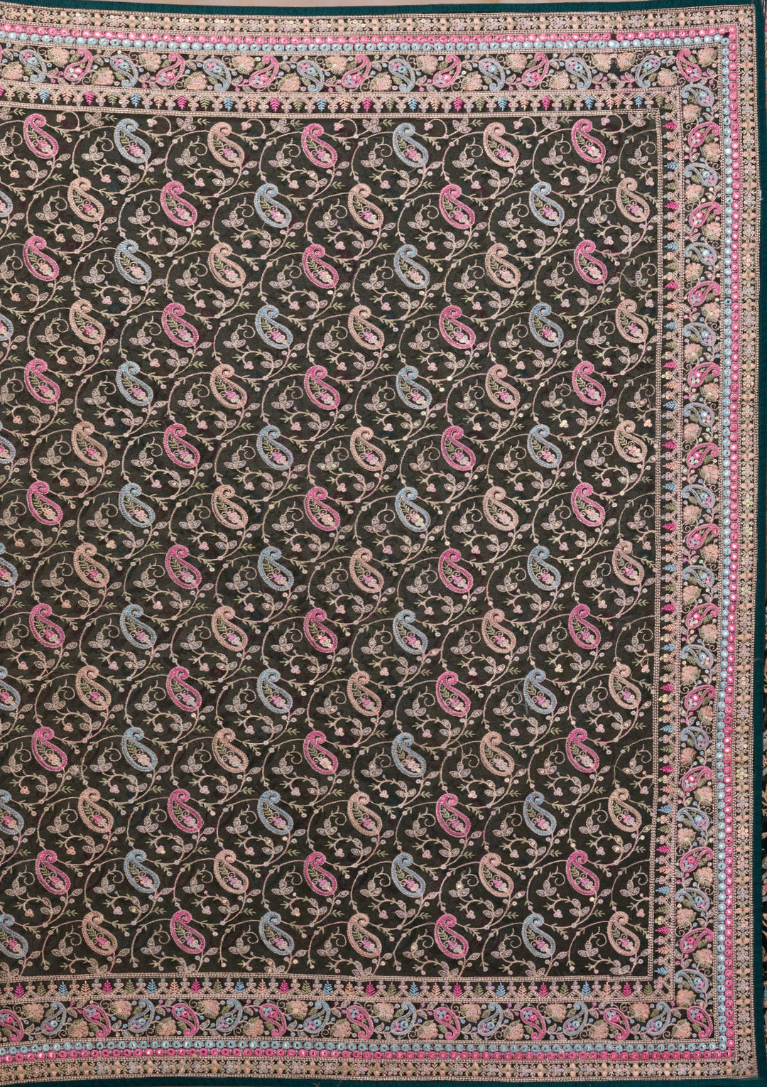 Bottle Green Threadwork Georgette Saree-Koskii