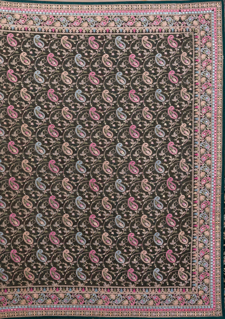 Bottle Green Threadwork Georgette Saree-Koskii