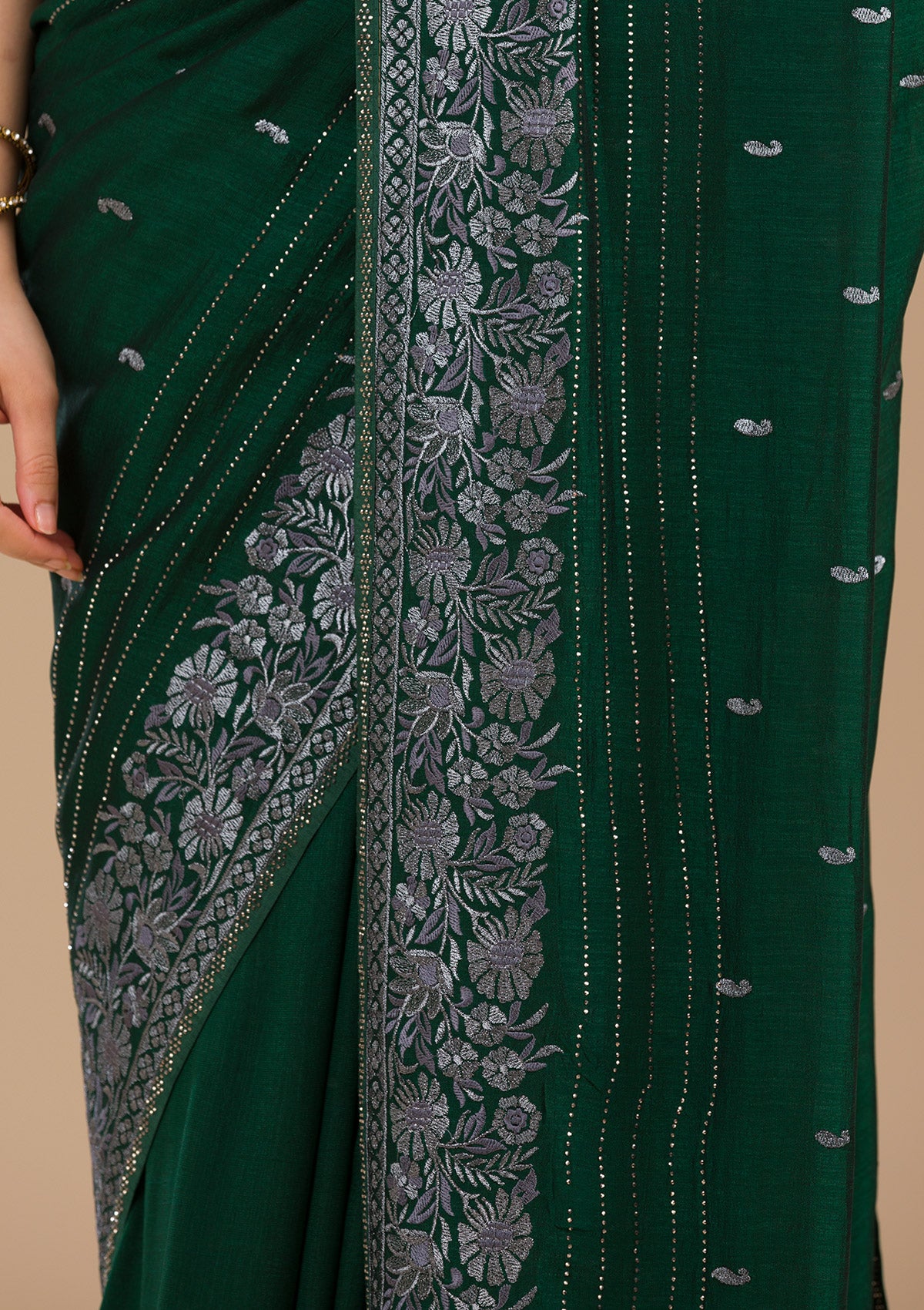 Bottle Green Threadwork Georgette Saree