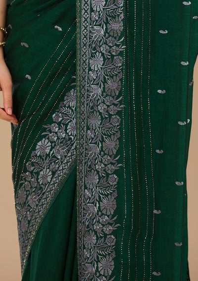 Bottle Green Threadwork Georgette Saree