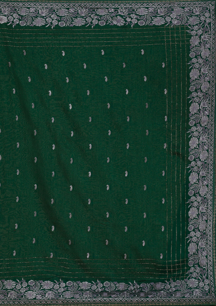 Bottle Green Threadwork Georgette Saree