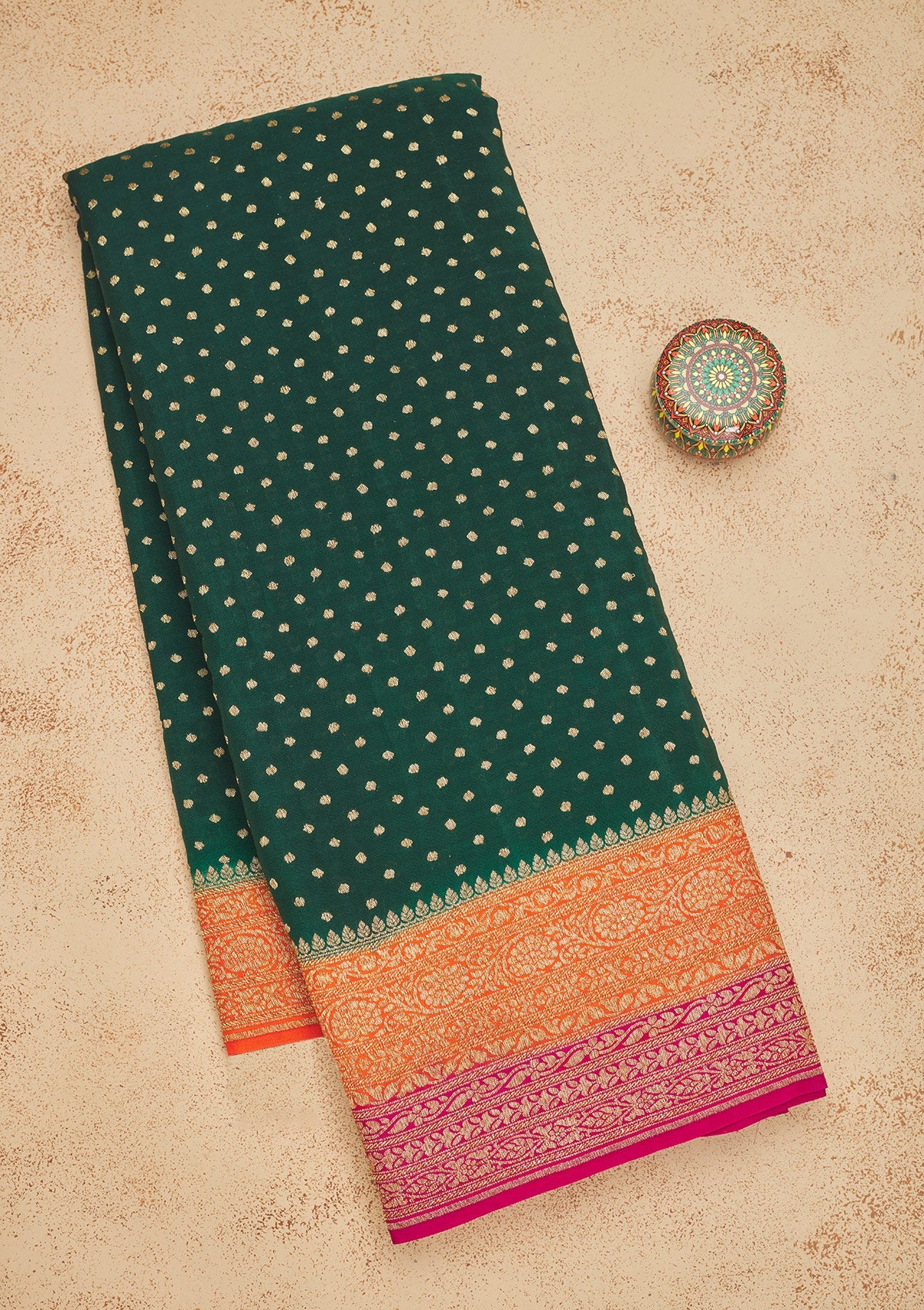 Bottle Green Zariwork Art Silk Saree-Koskii