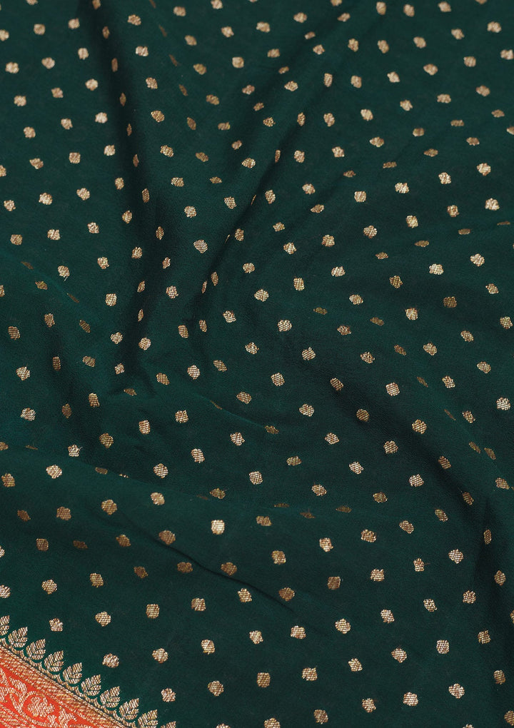 Bottle Green Zariwork Pure Silk Saree