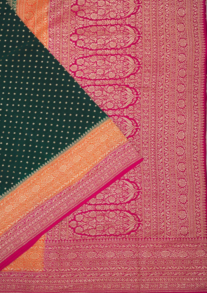 Bottle Green Zariwork Pure Silk Saree