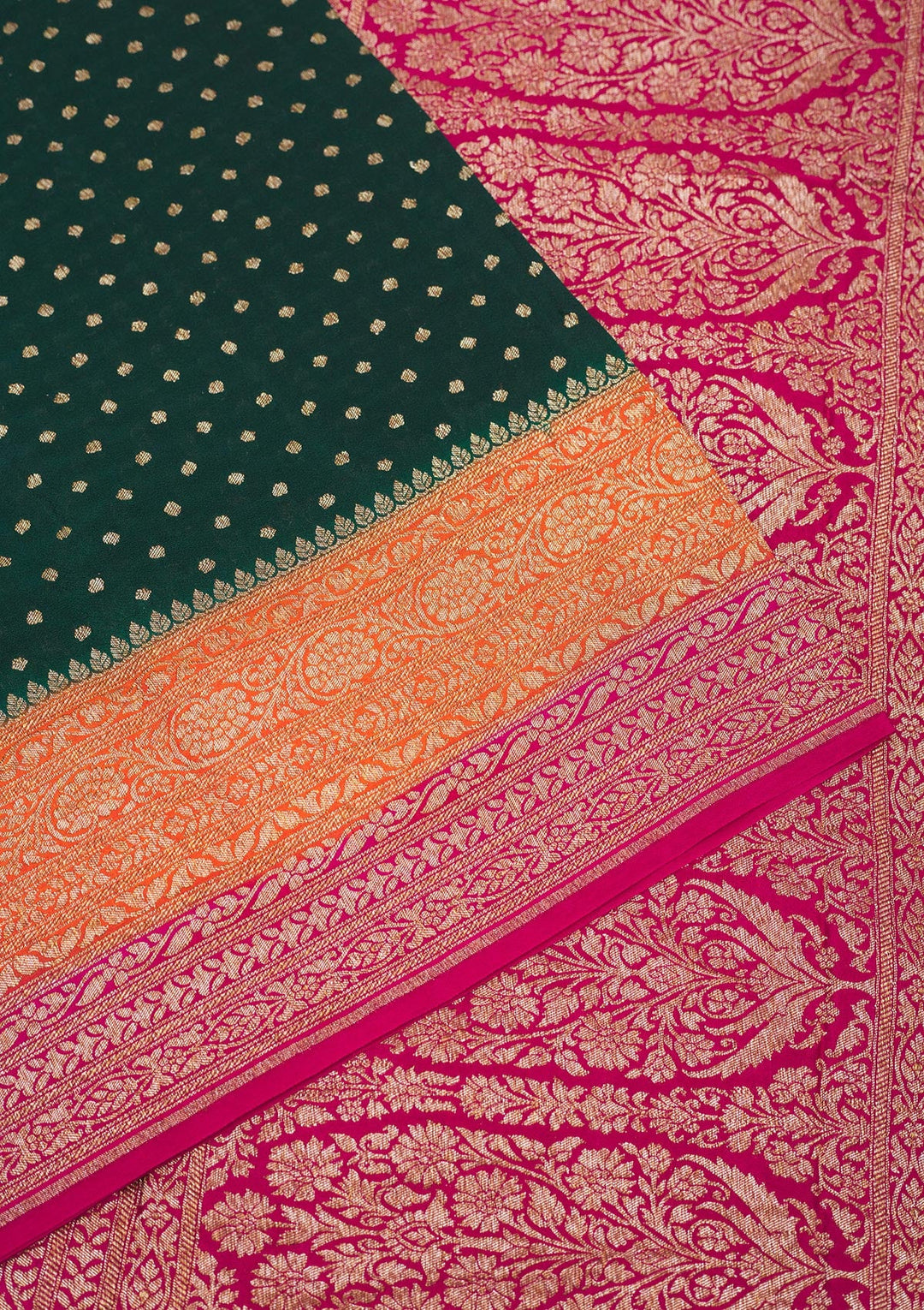 Bottle Green Zariwork Pure Silk Saree