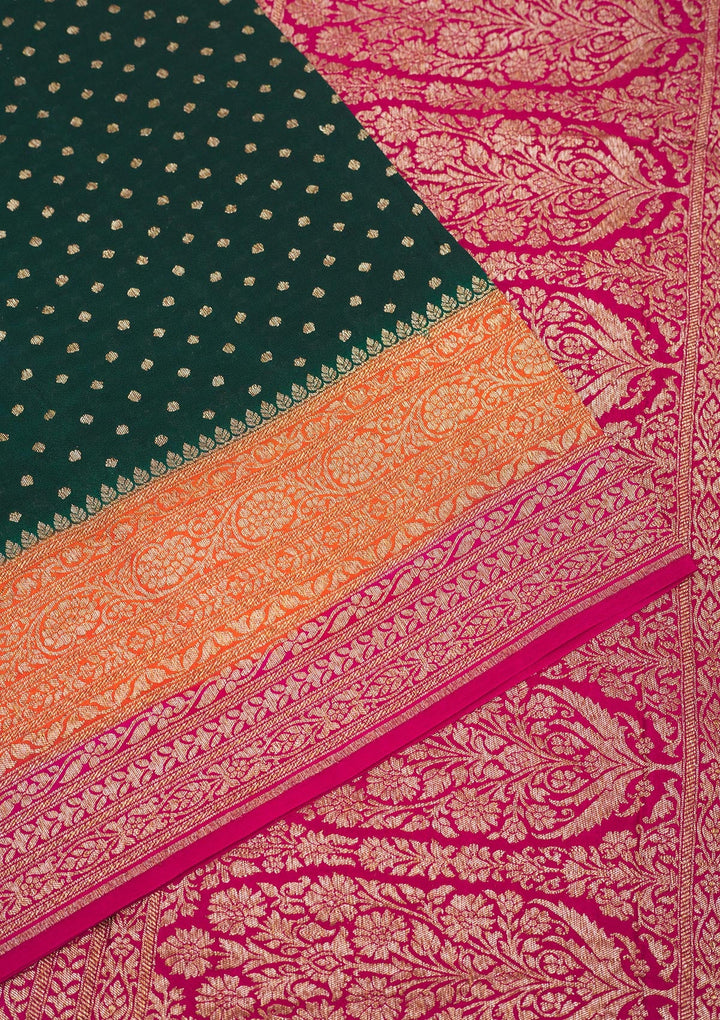 Bottle Green Zariwork Pure Silk Saree