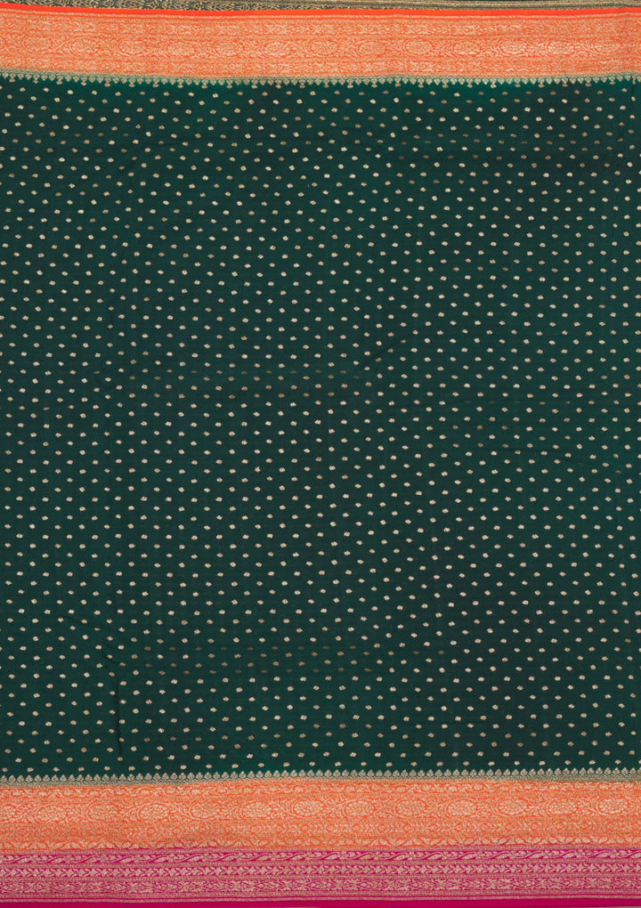 Bottle Green Zariwork Pure Silk Saree