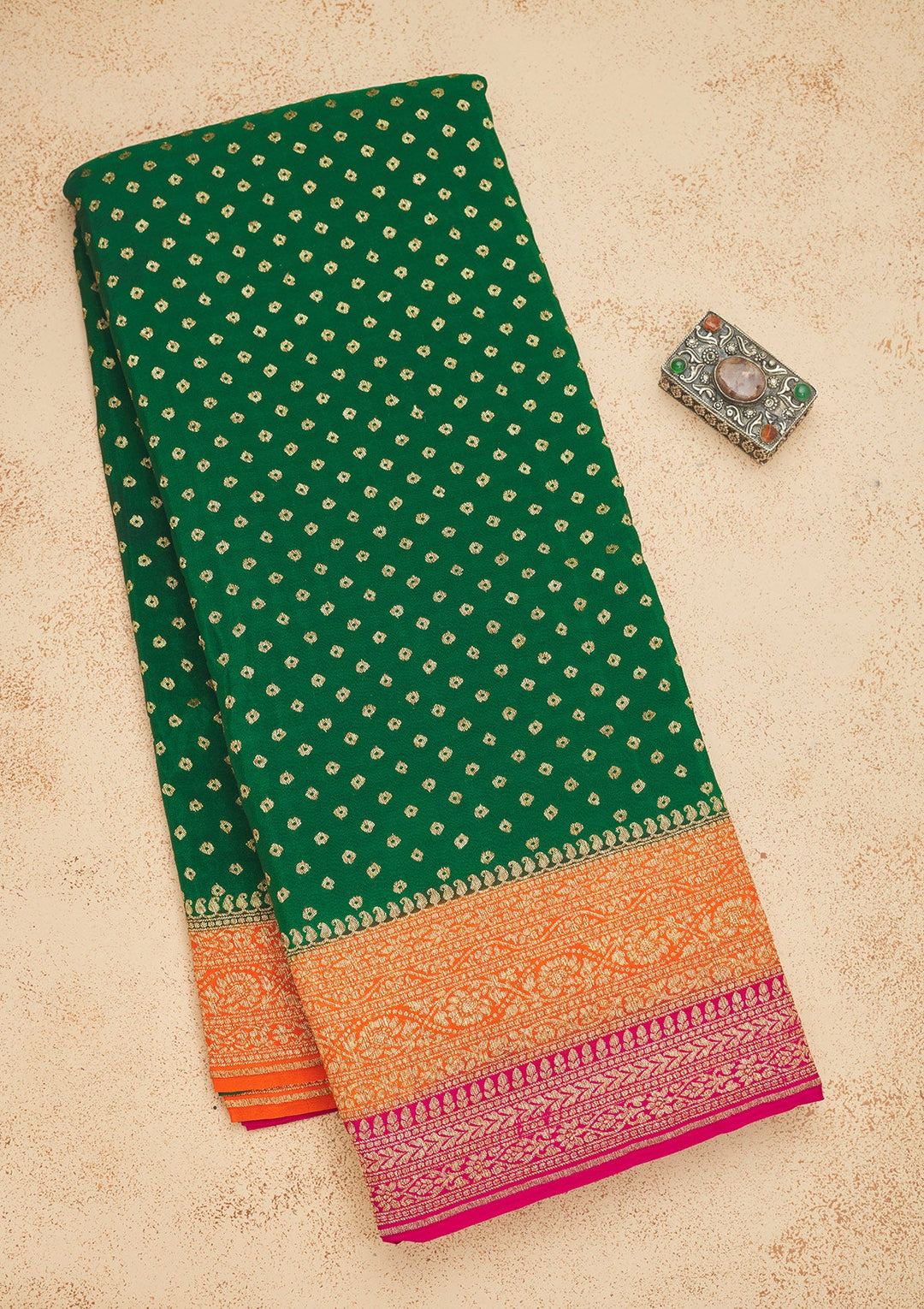 Bottle Green Zariwork Art Silk Saree-Koskii