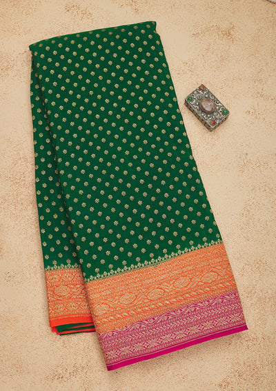 Bottle Green Zariwork Art Silk Saree-Koskii