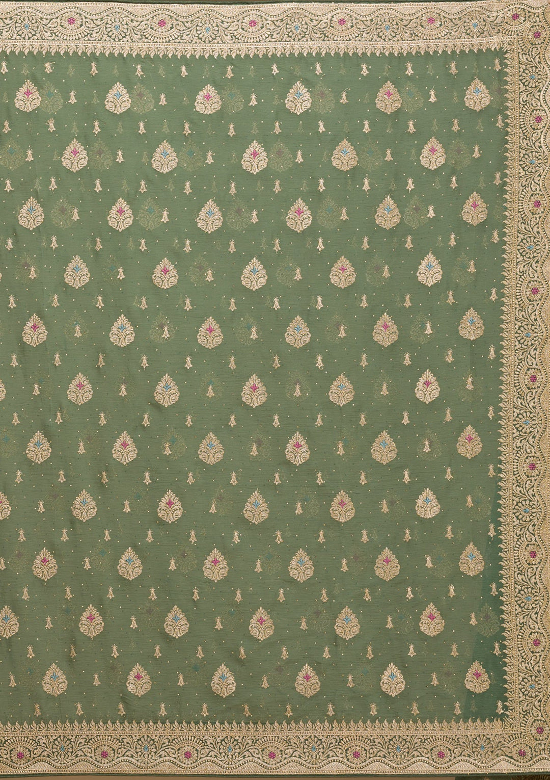 Bottle Green Zariwork Chiffon Saree