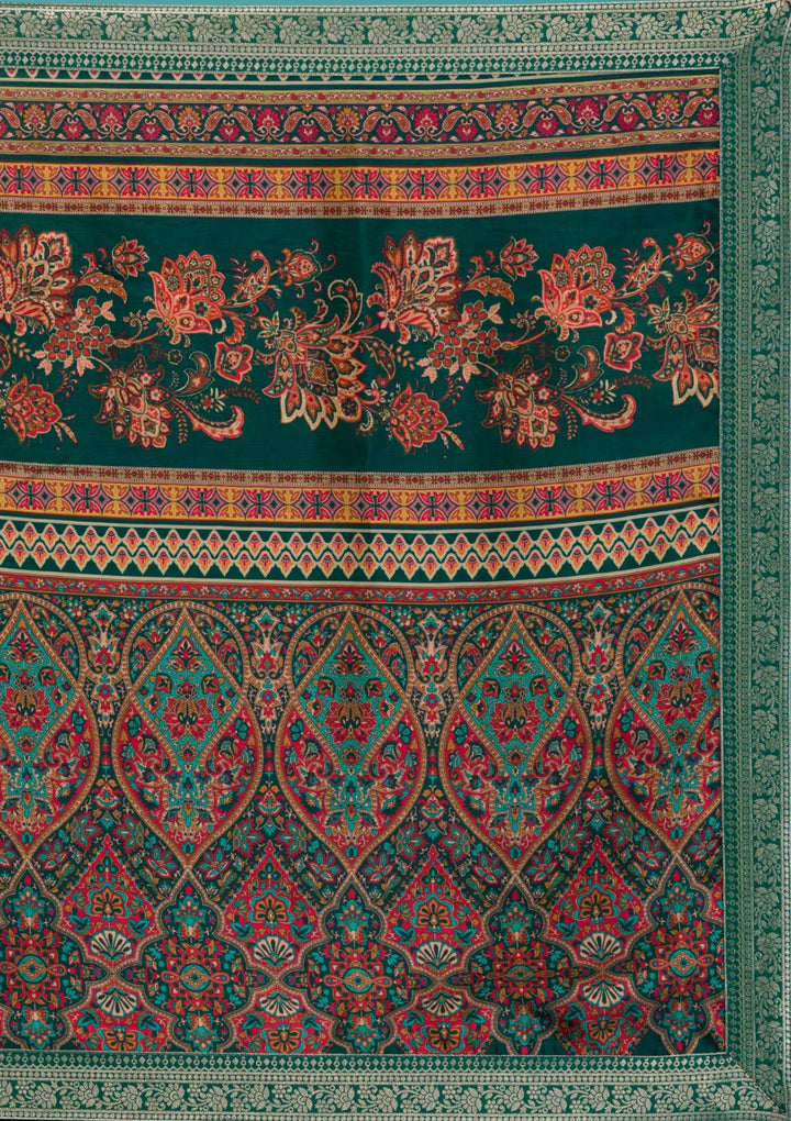 Bottle Green Zariwork Crepe Readymade Salwar Suit-Koskii