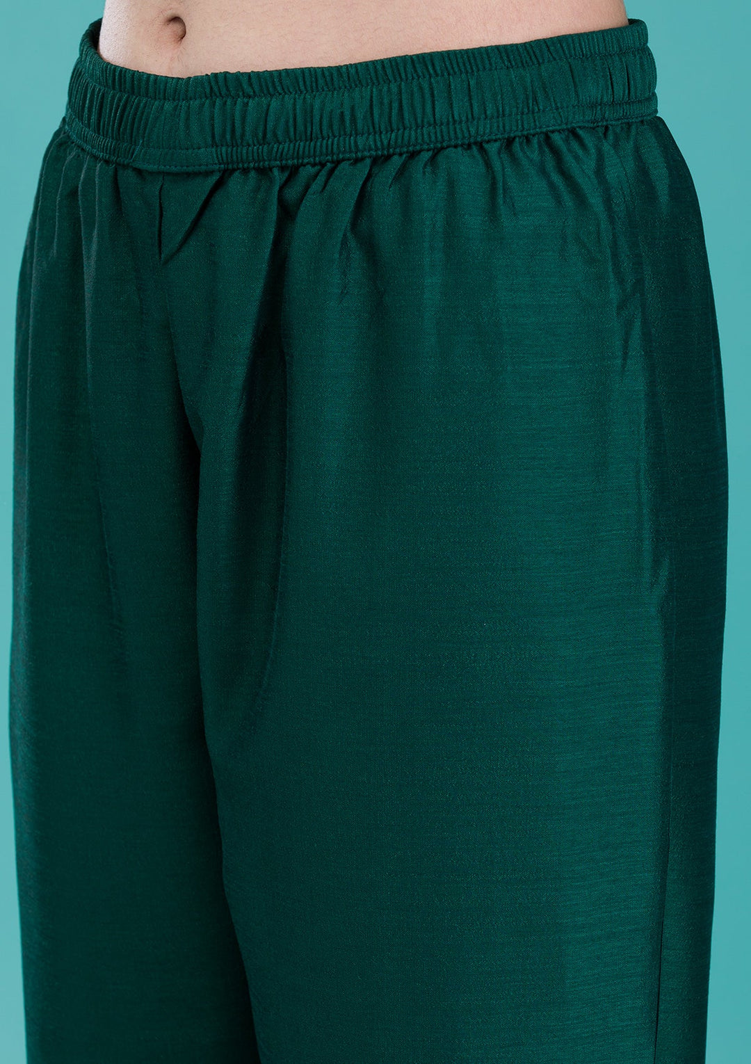 Bottle Green Zariwork Crepe Readymade Salwar Suit-Koskii